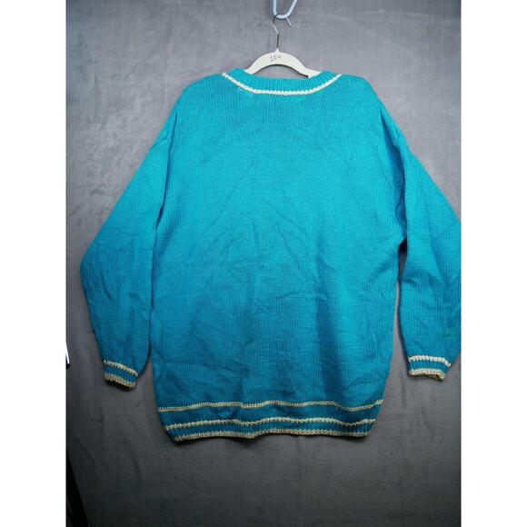 Vintage Chaus Sweater Women’s size 2X Blue Knit Purse Pocket Long Sleeve - Picture 2 of 12